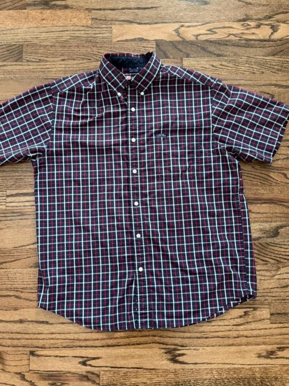 Chaps Ralph Lauren Men’s L White Red Black Plaid Button-Up Short Sleeve Shirt